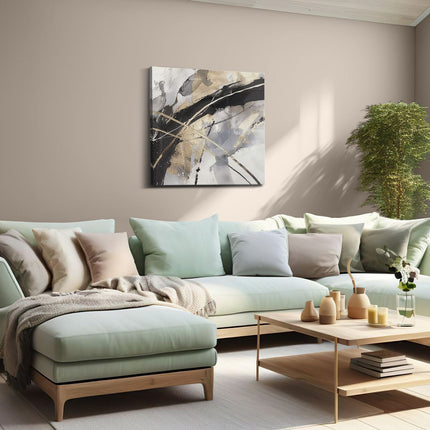 Canvas schilderij woonkamer Abstract Kunstwerk met Gouden en Zwarte Lijnen