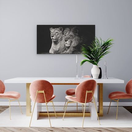 Canvas schilderij woonkamer Leeuw En Leeuwin - Zwart Wit