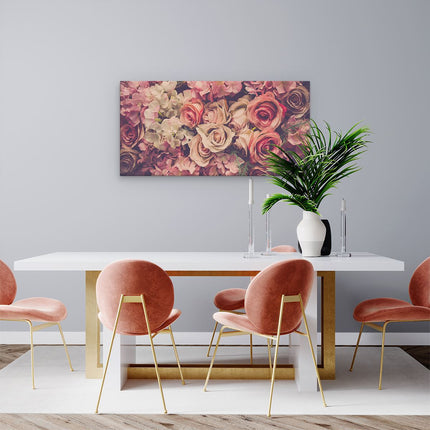 Canvas schilderij woonkamer Roze Rozen Achtergrond - Retro - Bloemen