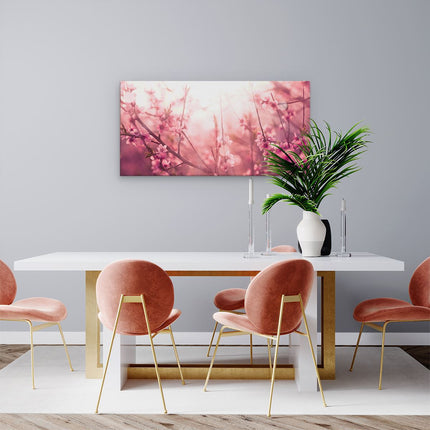 Canvas schilderij woonkamer Roze Bloesemboom Met Zonneschijn