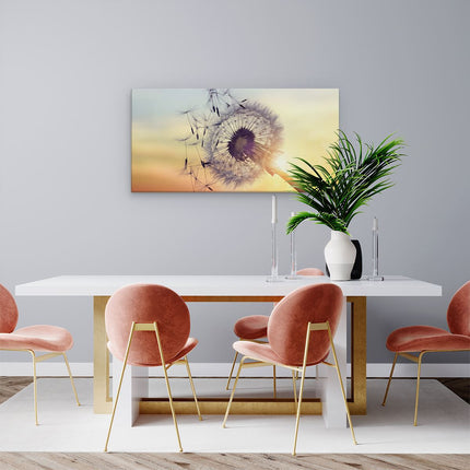 Canvas schilderij woonkamer Paardenbloem Tijdens Zonsondergang