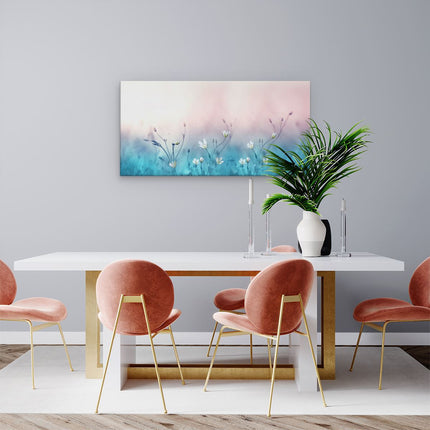 Canvas schilderij woonkamer Witte Bloemen Op Een Blauw Achtergrond