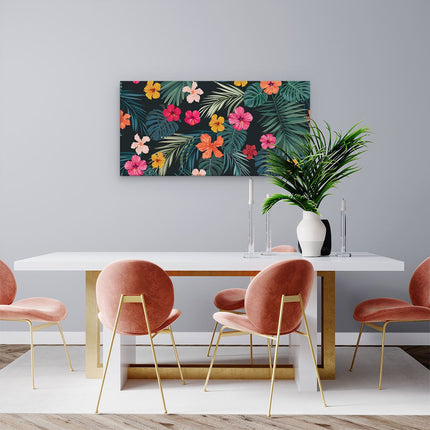 Canvas schilderij woonkamer Getekende Tropische Bloemen - Abstract