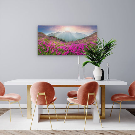 Canvas schilderij woonkamer Rhododendron Bloemenveld In De Alpen