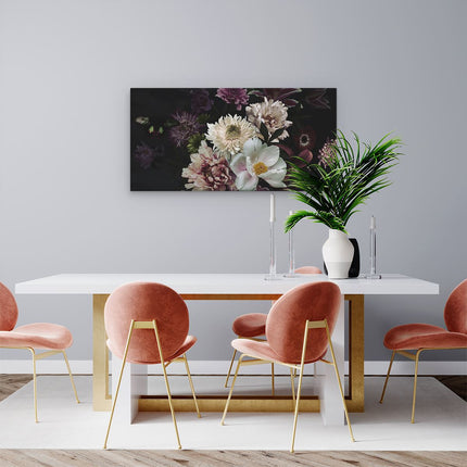 Canvas schilderij woonkamer Diverse Bloemen Op Zwart Achtergrond