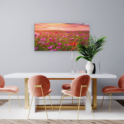 Canvas schilderij woonkamer Kleurrijke Kosmos Bloemenveld