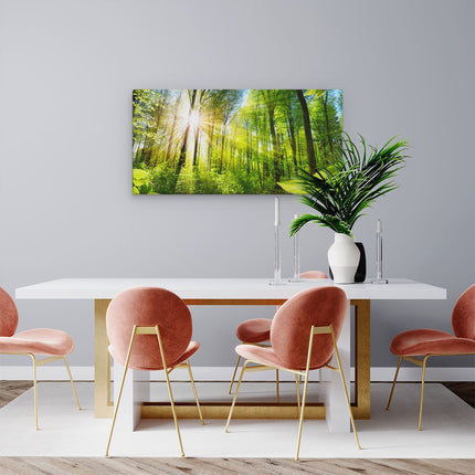 Canvas schilderij woonkamer Weg Omringd Met Bomen In Het Bos