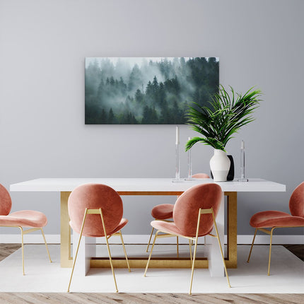 Canvas schilderij woonkamer Bos Met Bomen In De Mist