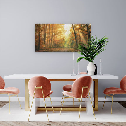 Canvas schilderij woonkamer Herfstbos Met Zonneschijn