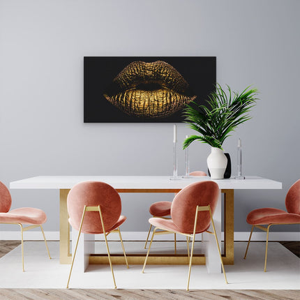 Canvas schilderij woonkamer Gouden Lippen