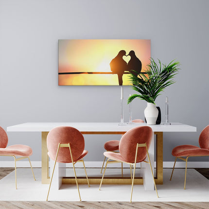 Canvas schilderij woonkamer Twee Silhouet Vogels In Een Hart Vorm