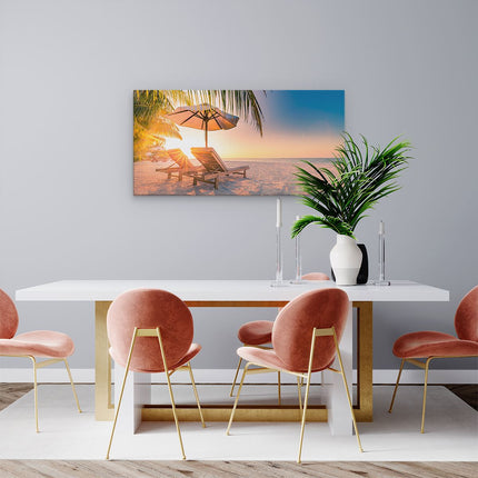 Canvas schilderij woonkamer Tropisch Strand Tijdens Zonsondergang