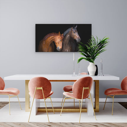 Canvas schilderij woonkamer Twee Bruine Paarden Koppel - Liefde