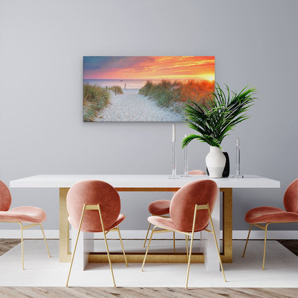 Canvas schilderij woonkamer Strand En Duinen Bij Zonsondergang