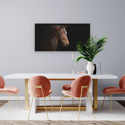 Canvas schilderij woonkamer Bruin Paard Op Een Zwart Achtergrond