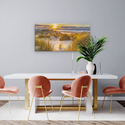 Canvas schilderij woonkamer Strand En Duinen Tijdens Zonsondergang