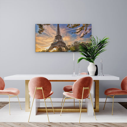 Canvas schilderij woonkamer Eiffeltoren In Parijs Tijdens Zonsondergang