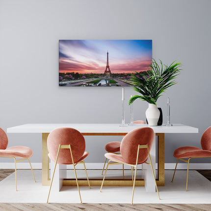 Canvas schilderij woonkamer Eiffeltoren In Parijs Met Kleurrijke Hemel