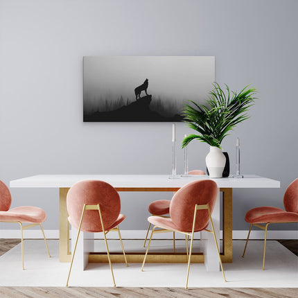 Canvas schilderij woonkamer Silhouet Van Een Huilende Wolf - Abstract