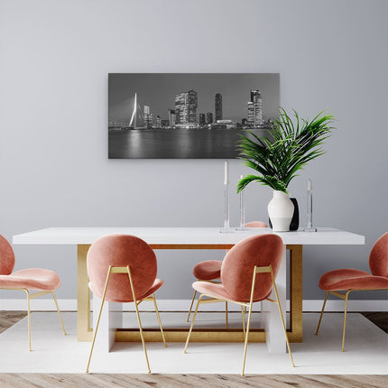 Canvas schilderij woonkamer Rotterdamse Skyline - Zwart Wit