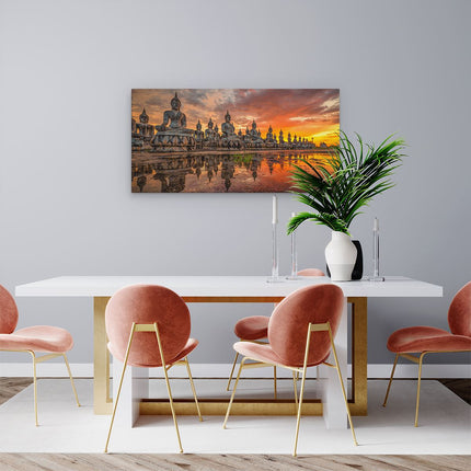 Canvas schilderij woonkamer Boeddha Beelden Tijdens Zonsondergang