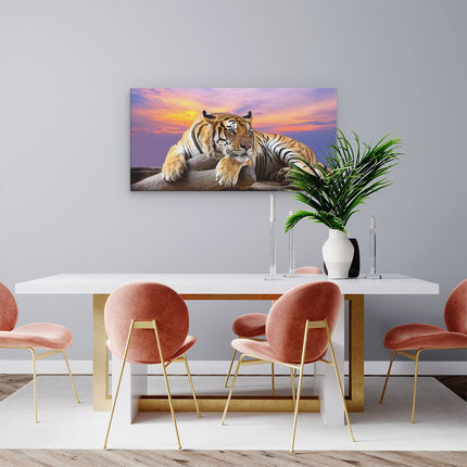 Canvas schilderij woonkamer Tijger Tijdens Zonsondergang