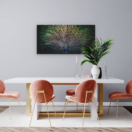 Canvas schilderij woonkamer Pauw Met Kleurrijke Veren - Kleur