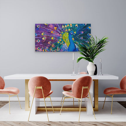 Canvas schilderij woonkamer Pauw Met Kleurrijke Veren Van Olieverf - Abstract