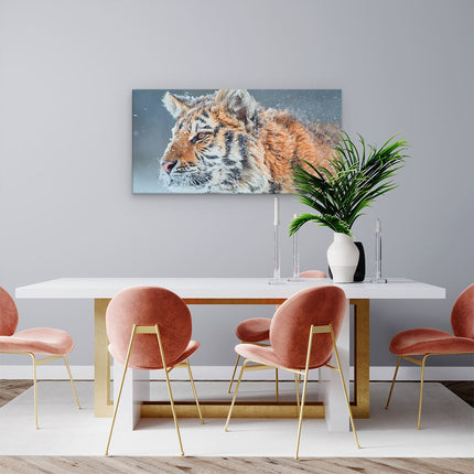 Canvas schilderij woonkamer Tijger Tijdens De Sneeuw