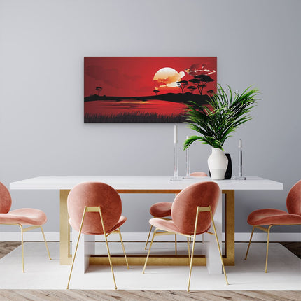 Canvas schilderij woonkamer Rode Zonsondergang In De Savanne - Abstract