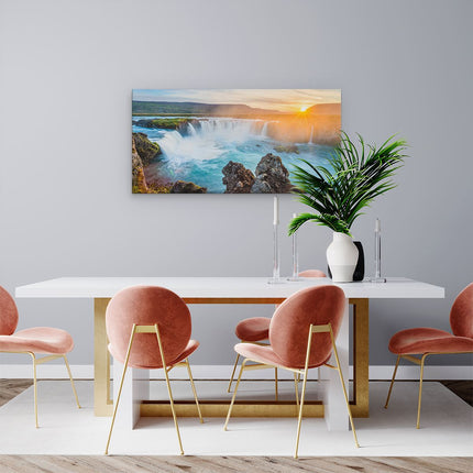 Canvas schilderij woonkamer Watervallen Bij Zonsondergang