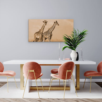 Canvas schilderij woonkamer Twee Giraffes In Het Veld