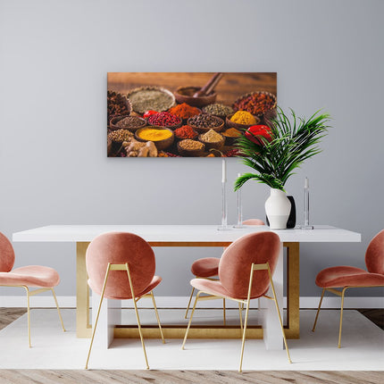 Canvas schilderij woonkamer Diverse Kleurrijke Kruiden Op Tafel