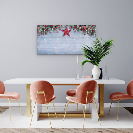 Canvas schilderij woonkamer Kerst Achtergrond Met Sneeuw Op Tafel