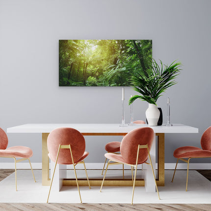 Canvas schilderij woonkamer Tropische Jungle Met Zonneschijn