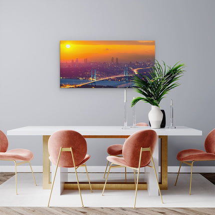 Canvas schilderij woonkamer Bosporusbrug In Istanbul Bij Zonsondergang