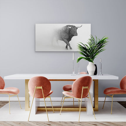 Canvas schilderij woonkamer Stier Op Een Grijze Achtergrond - Zwart Wit