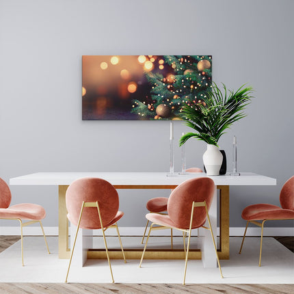 Canvas schilderij woonkamer Versierde Kerstboom Met Lichtjes