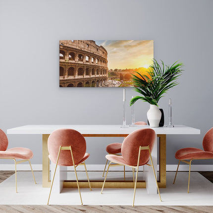 Canvas schilderij woonkamer Colosseum bij Zonsondergang in Italïe