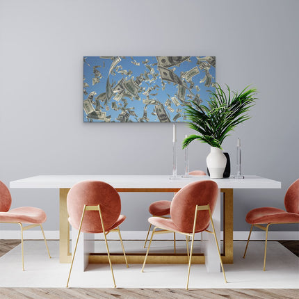 Canvas schilderij woonkamer Dollarbiljetten in de Lucht - Geld