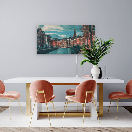 Canvas schilderij woonkamer Gracht in Groningen 