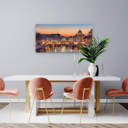 Canvas schilderij woonkamer Engelenbrug in Rome bij Zonsondergang