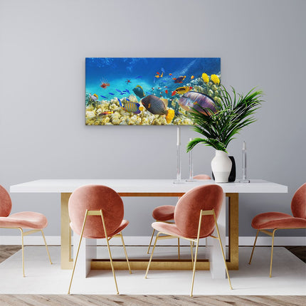 Canvas schilderij woonkamer Vissen in de Oceaan met Koralen