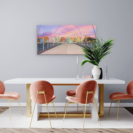 Canvas schilderij woonkamer Willemstad Gekleurde Huisjes in Curaçao 