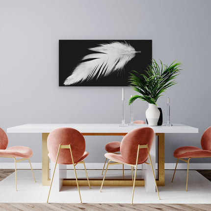 Canvas schilderij woonkamer Witte Veer op een Zwarte Achtergrond