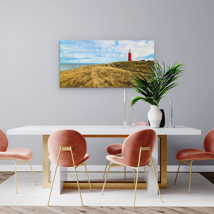 Canvas schilderij woonkamer Vuurtoren met Duinen in Texel