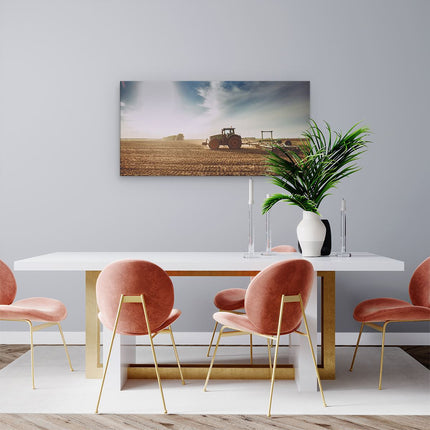 Canvas schilderij woonkamer Tractor op het Veld - Trekker