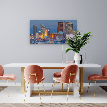 Canvas schilderij woonkamer Den Haag Skyline met Wolkenkrabbers