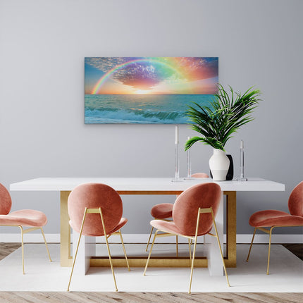 Canvas schilderij woonkamer Regenboog in het Water bij het Strand