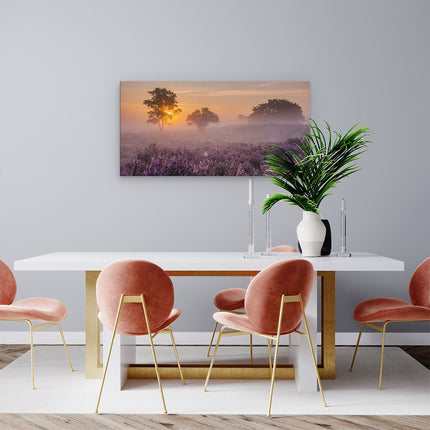 Canvas schilderij woonkamer Weide in de Veluwe bij Zonsondergang